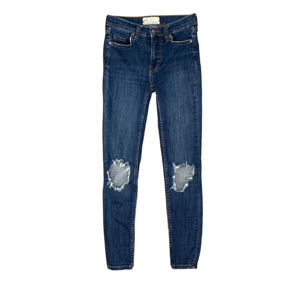 Free People Skinny Jean Womens 24 Destroyed Busted Knee Distressed Denim Zip Fly - Picture 1 of 15
